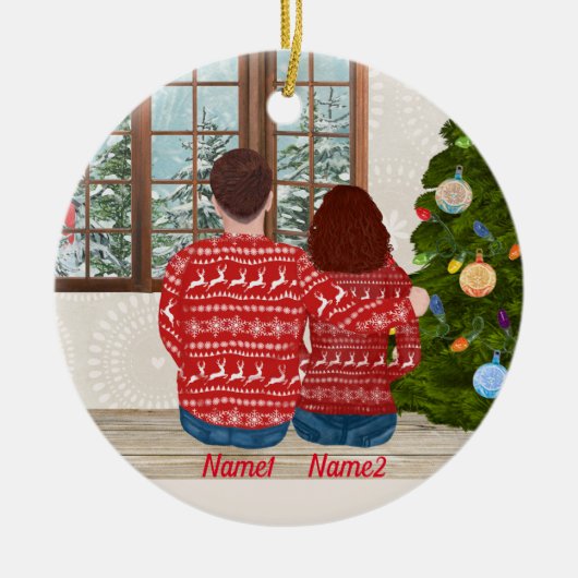 Eigen kerstversiering voor stellen keramisch ornament (Voorkant)