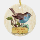 Eigen kerstvioolvogel met   keramisch ornament (Voorkant)