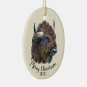 Eigen kerstWaterverf Bison Buffalo Animal Keramisch Ornament (Rechts)