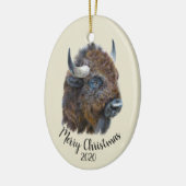 Eigen kerstWaterverf Bison Buffalo Animal Keramisch Ornament (Links)