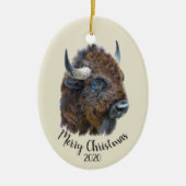 Eigen kerstWaterverf Bison Buffalo Animal Keramisch Ornament (Voorkant)