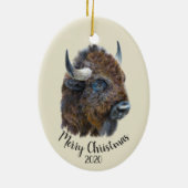 Eigen kerstWaterverf Bison Buffalo Animal Keramisch Ornament (Achterkant)