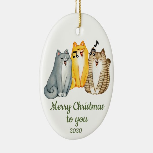 Eigen kerstzingende kattenstaart Dier Keramisch Ornament (Rechts)