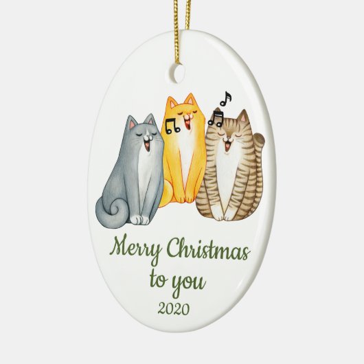 Eigen kerstzingende kattenstaart Dier Keramisch Ornament (Links)