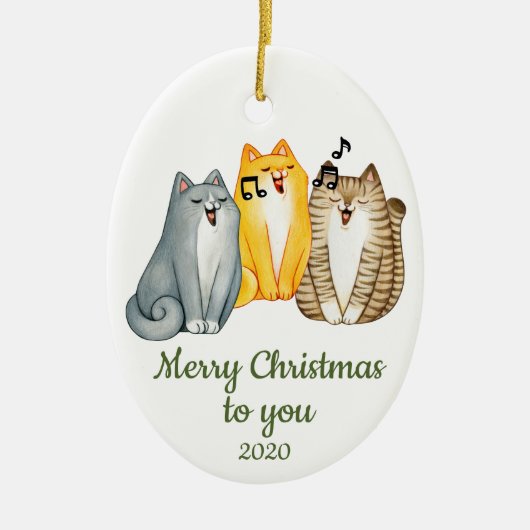 Eigen kerstzingende kattenstaart Dier Keramisch Ornament (Voorkant)