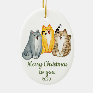 Eigen kerstzingende kattenstaart Dier Keramisch Ornament