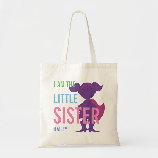 Eigen kleine zus superheld silhouette meisjes tote bag (Voorkant)