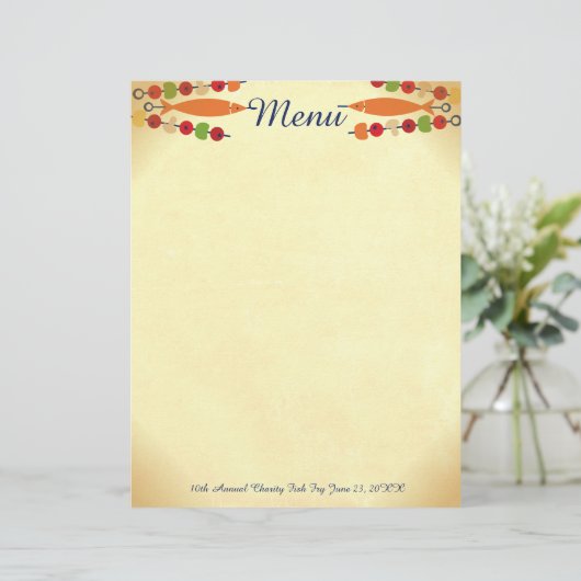 Eigen kleur visgroente kebab menu letterhoofd (Staand voorkant)