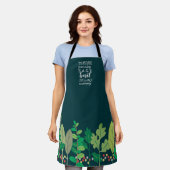 Eigen kleurgroene kookkruiden schort (Gedragen)