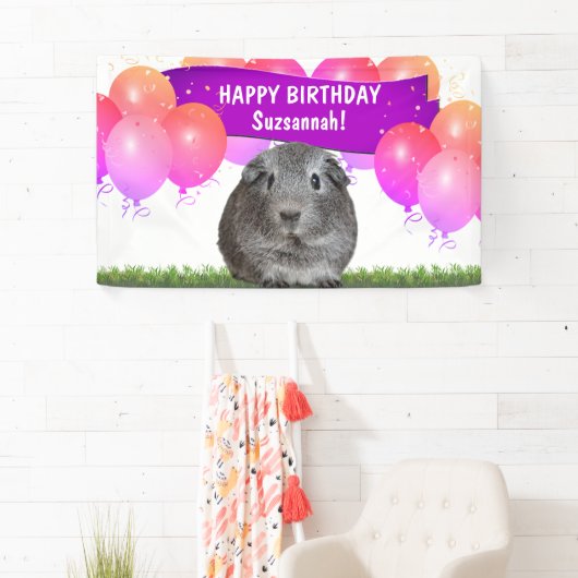 Eigen kleurrijke Happy Birthday Grey Guinee Pig Spandoek (Insitu)