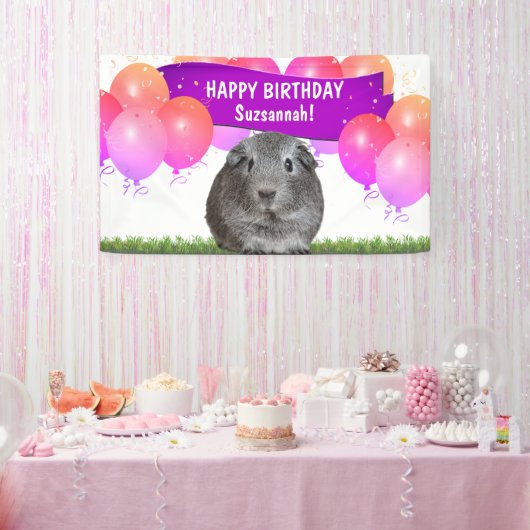 Eigen kleurrijke Happy Birthday Grey Guinee Pig Spandoek (Feest)