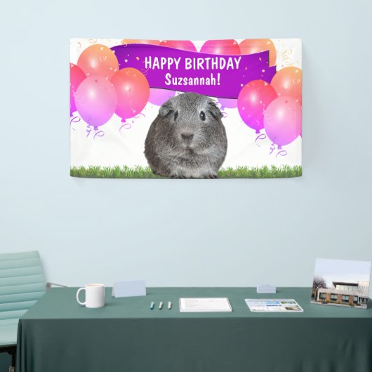 Eigen kleurrijke Happy Birthday Grey Guinee Pig Spandoek (Beurs)
