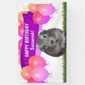 Eigen kleurrijke Happy Birthday Grey Guinee Pig Spandoek (Verticaal)