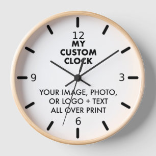 Eigen klok NATUURLIJK hout, ZWARTE Handen, 4 NUMME