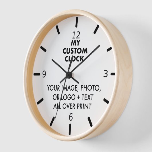 Eigen klok NATUURLIJK hout, ZWARTE Handen, 4 NUMME (Hoek)