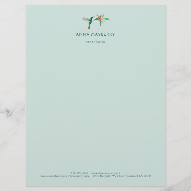 Eigen kolibrie Hummingbird Letterhead Briefhoofd (Voorkant)