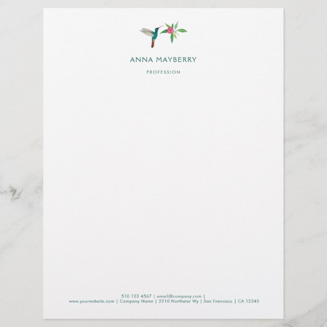 Eigen kolibrie Hummingbird Letterhead Briefhoofd (Voorkant)