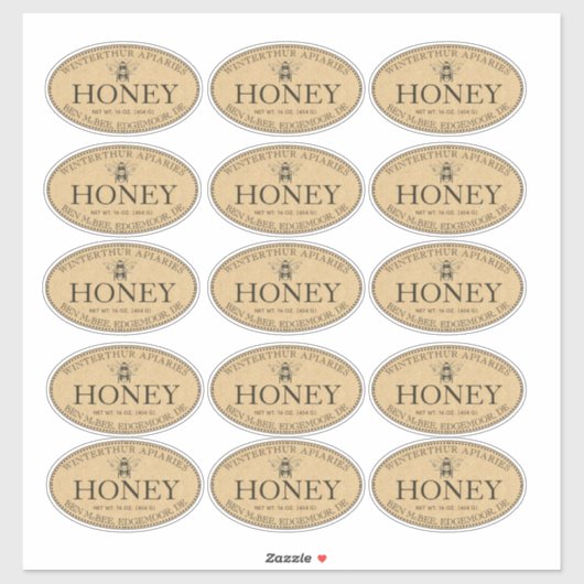 Eigen kraft oval honingetiket 2,25 x 3,8 inch sticker (Vel)