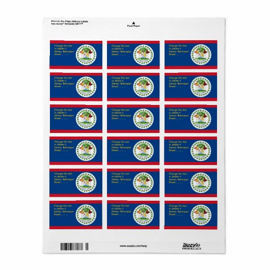 Eigen label met vlag van Belize (Full Sheet)