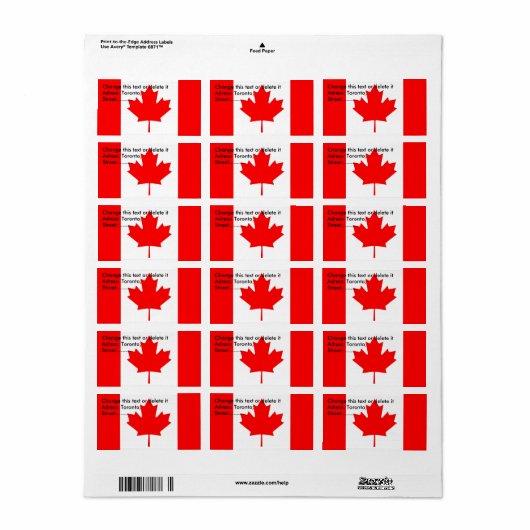Eigen label met vlag van Canada (Full Sheet)