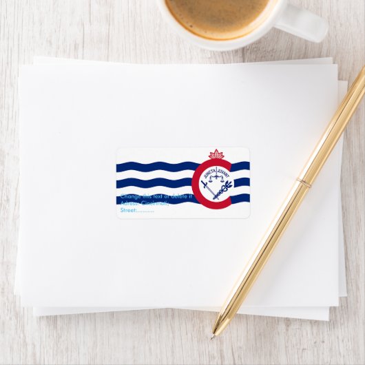 Eigen label met vlag van Cincinnati, VS (Insitu)