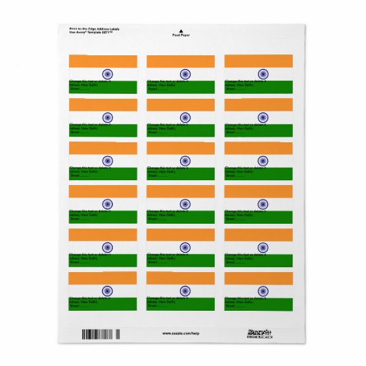 Eigen label met vlag van India (Full Sheet)