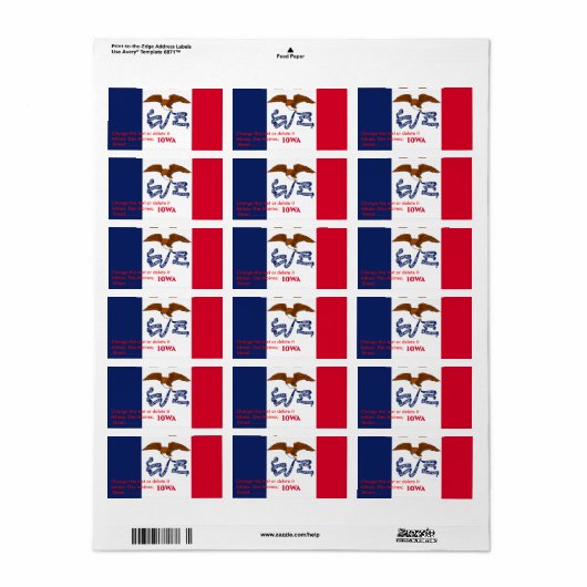 Eigen label met vlag van Iowa (Full Sheet)