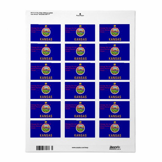 Eigen label met vlag van Kansas, VS (Full Sheet)