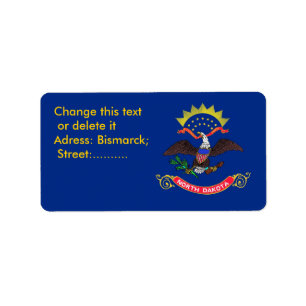 Eigen label met vlag van North Dakota, VS.