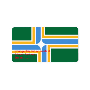 Eigen label met vlag van Portland, VS