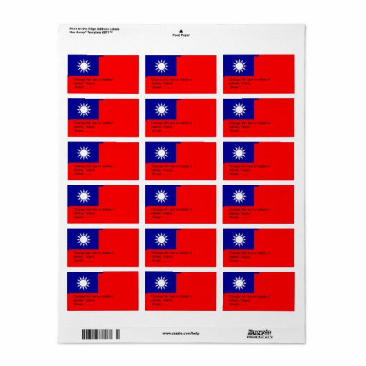 Eigen label met vlag van Taiwan (Full Sheet)