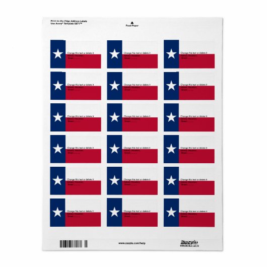 Eigen label met vlag van Texas, VS. (Full Sheet)