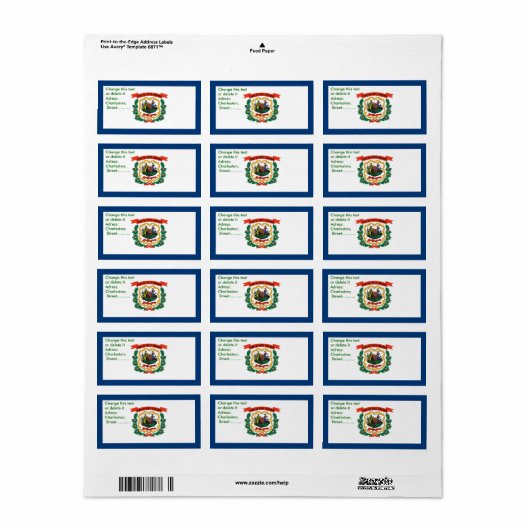 Eigen label met vlag van West Virginia, VS. (Full Sheet)