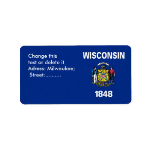 Eigen label met vlag van Wisconsin, U.S.A.