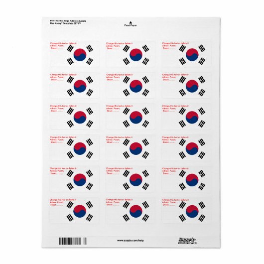 Eigen label met vlag van Zuid-Korea (Full Sheet)