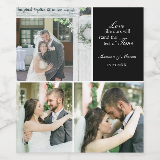 Eigen label voor drie foto's Collage Weddenschap Wijn Etiket (Enkel label)