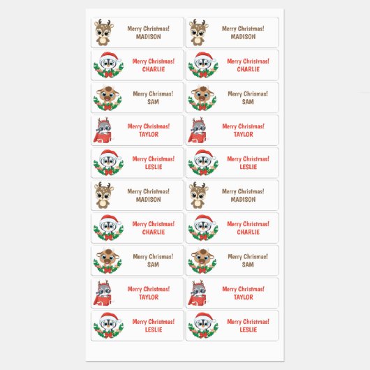 Eigen labels voor kerstdieren (Vel)