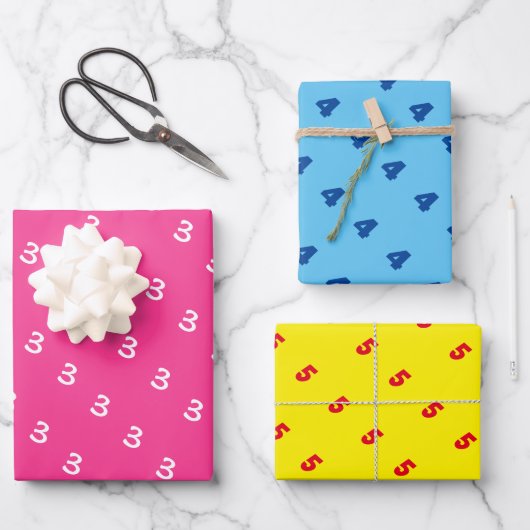 Eigen leeftijdsnummer kleurig kind geboortedag inpakpapier vel (Voorkant)