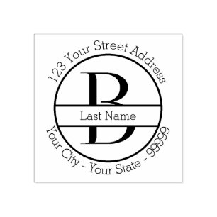 Eigen letter "B" Monogram naam en retouradres Rubberstempel