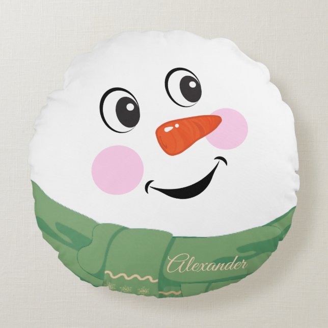 Eigen leuke Snowman met Green Scarf-ronde Rond Kussen (Voorkant)
