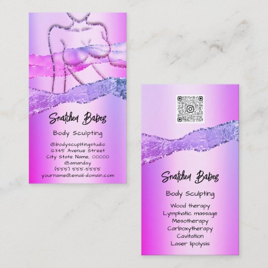 Eigen lichaamsbedekking Cosmetica Logo QR Code Roz Visitekaartje (Voorkant / Achterkant)