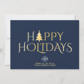 Eigen logo elegant eenvoudig blauw goud kerstmis feestdagenkaart (Voorkant)