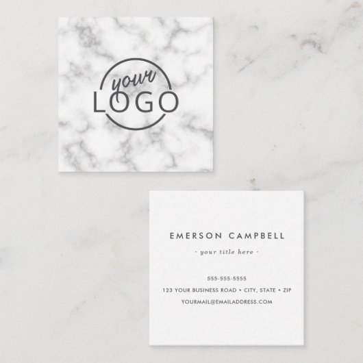 Eigen logo elegant marmer vierkant vierkante visitekaartje (Voorkant / Achterkant)