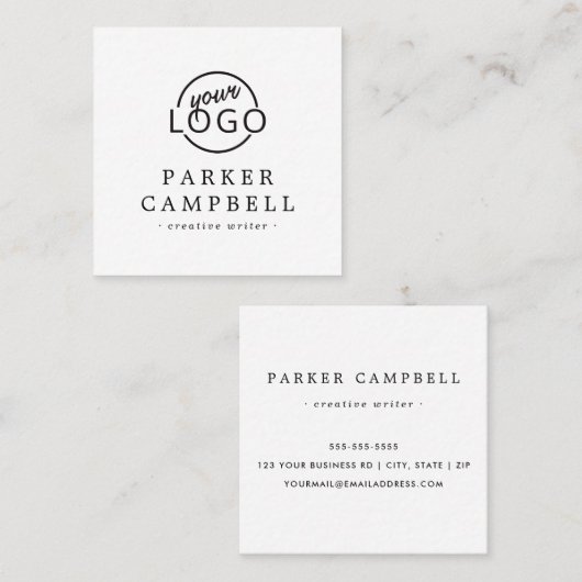 Eigen logo elegant minimalistisch wit vierkante visitekaartje (Voorkant / Achterkant)