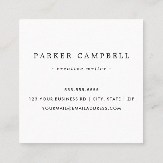 Eigen logo elegant minimalistisch wit vierkante visitekaartje (Achterkant)