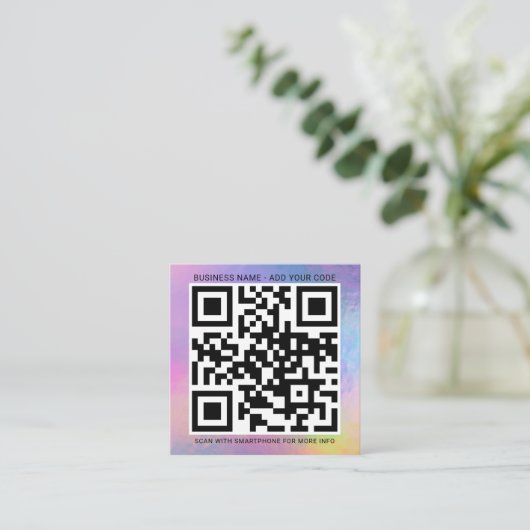 Eigen Logo en QR-code DIY Holographic Square Vierkante Visitekaartje (Staand voorkant)