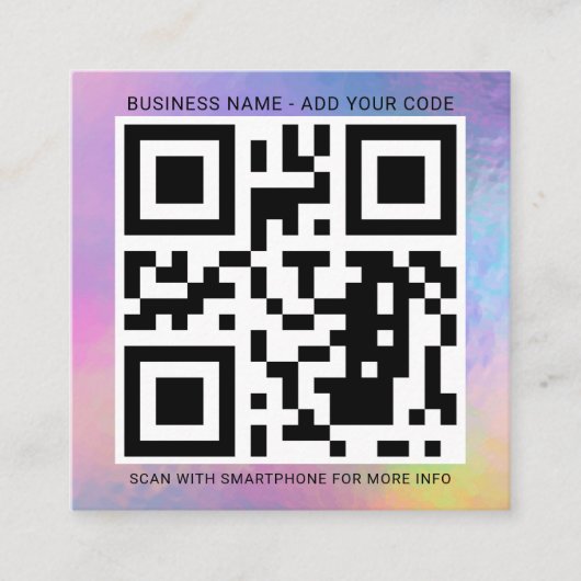 Eigen Logo en QR-code DIY Holographic Square Vierkante Visitekaartje (Voorkant)