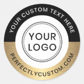 Eigen logo tekst zwarte gouden grens ronde sticker (Voorkant)