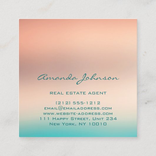 Eigen Logo voor Echte Estate Agent Home Blauwgroen Vierkante Visitekaartje (Achterkant)