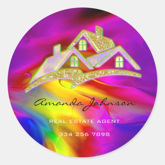 Eigen Logo voor Estate Agent Holographic Ronde Sticker (Voorkant)